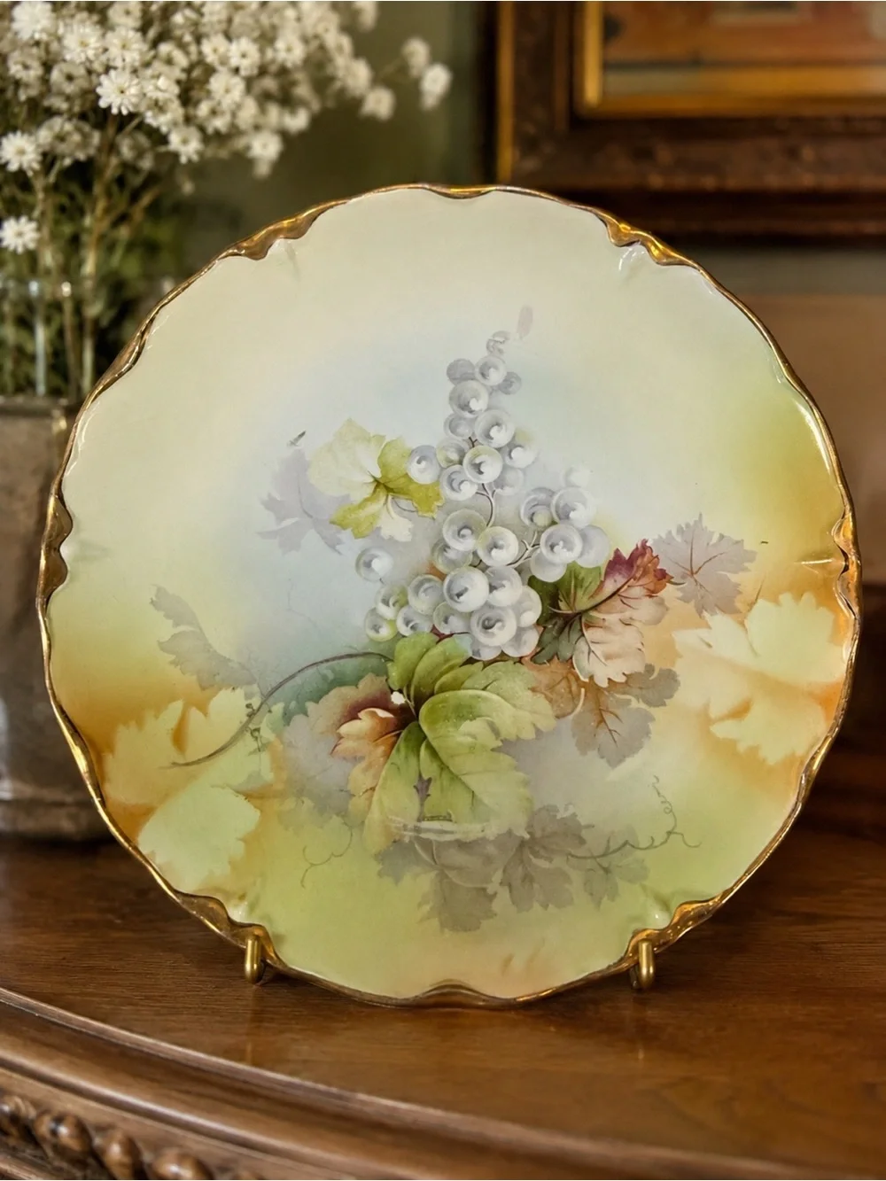 Antique Stinthal China 2094 Grape Plates Set of 6 Gold Trim Crooksville Ohio